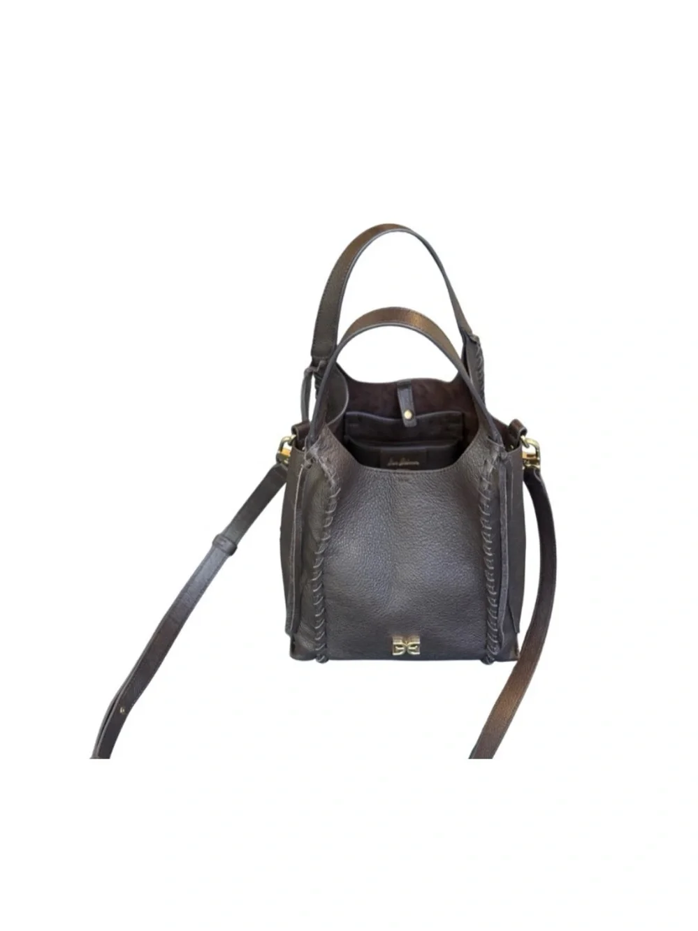 Vintage Sam Edelman Sylvia Mini Leather Crossbody Bucket Bag | Espresso | LN - Picture 2 of 12
